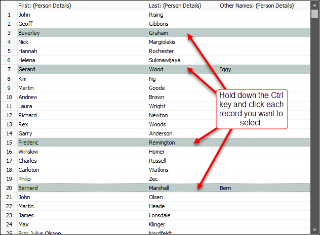 Selected records